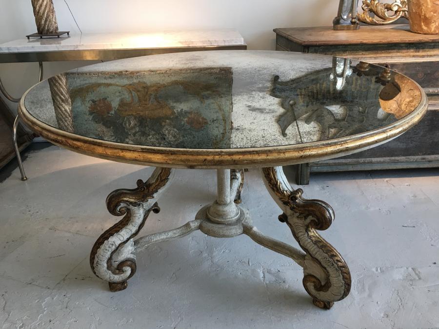 Italian 19th C mirror top carved wooden centre table