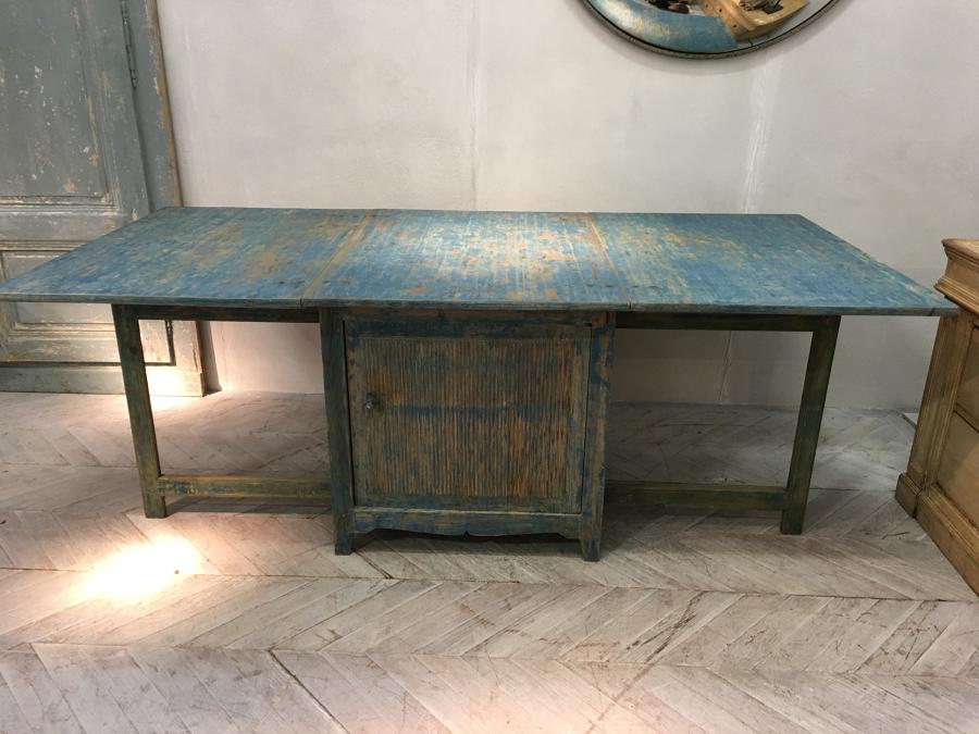 Swedish circa1800 table with original blue decoration