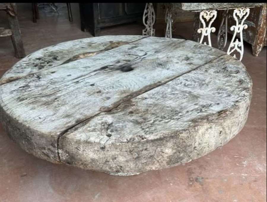A French 19th Century Elm wood coffee table with stone base